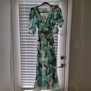 Esther & co. Blue and green maxi dress with belt
